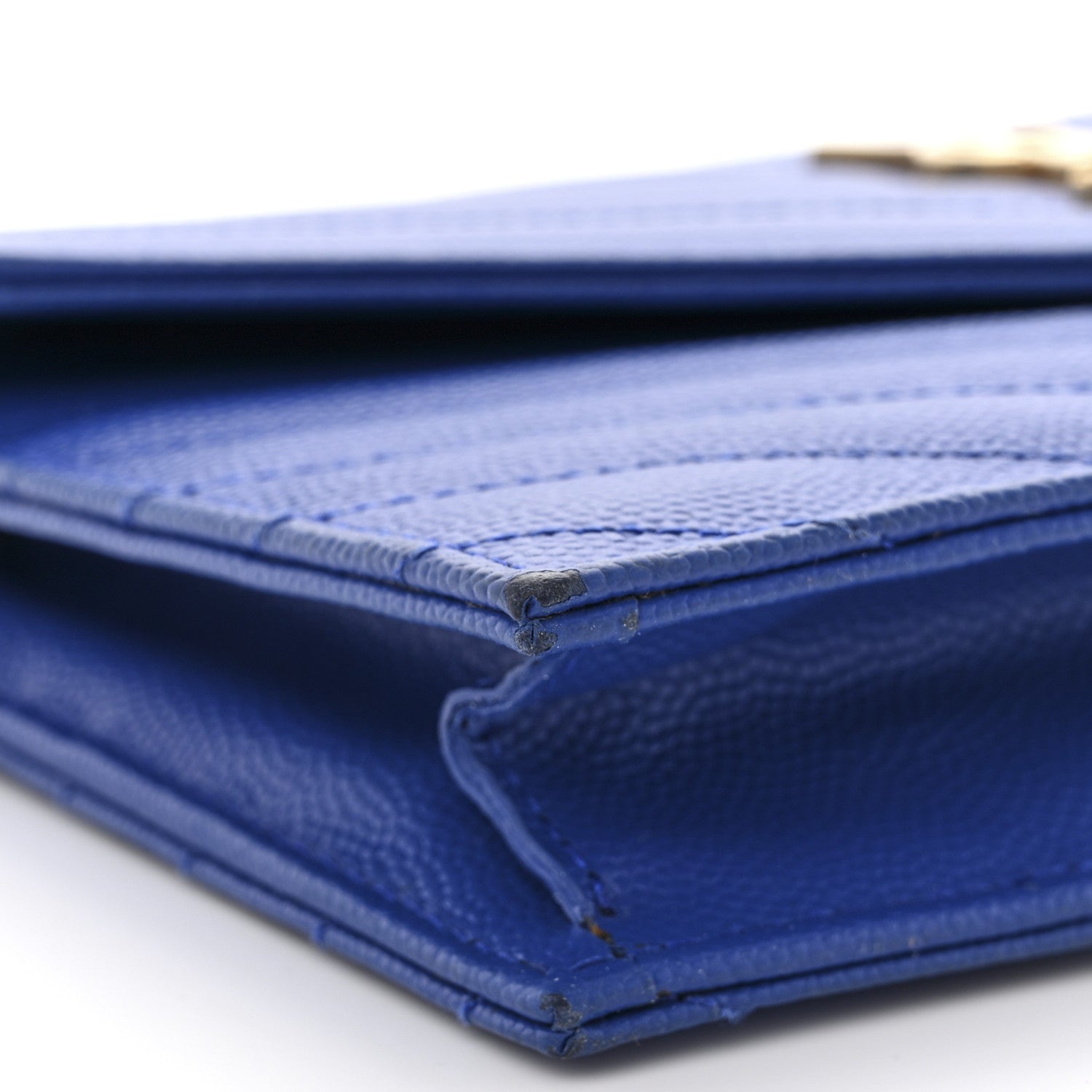 Saint Laurent Grain De Poudre Matelasse Chevron Monogram Envelope Chain Wallet Blue Majorelle 10 of 12