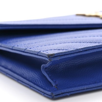 Saint Laurent Grain De Poudre Matelasse Chevron Monogram Envelope Chain Wallet Blue Majorelle 10 of 12