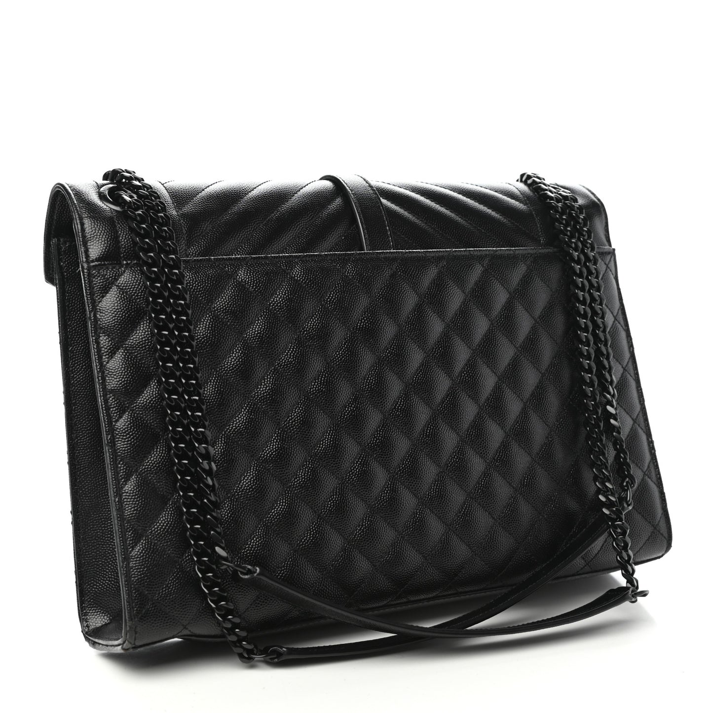 Grain De Poudre Textured Mixed Matelasse Large Triquilt Monogram Monochrome Satchel Black