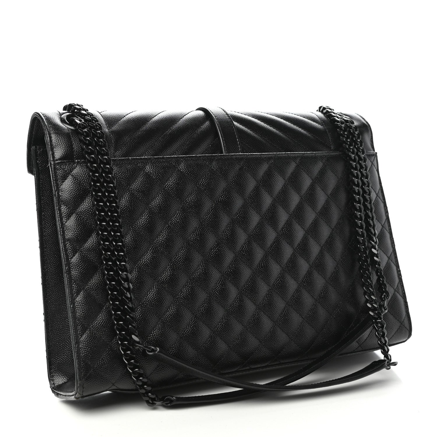 Saint Laurent Grain De Poudre Textured Mixed Matelasse Large Triquilt Monogram Monochrome Satchel Black 3 of 11