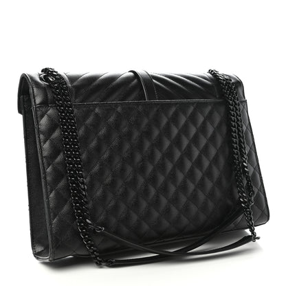 Saint Laurent Grain De Poudre Textured Mixed Matelasse Large Triquilt Monogram Monochrome Satchel Black 3 of 11