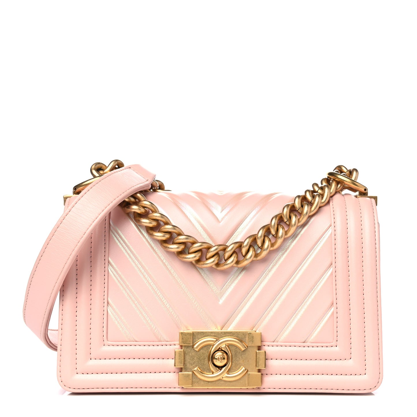 Painted Calfskin Chevron Embossed Small Boy Flap Nude