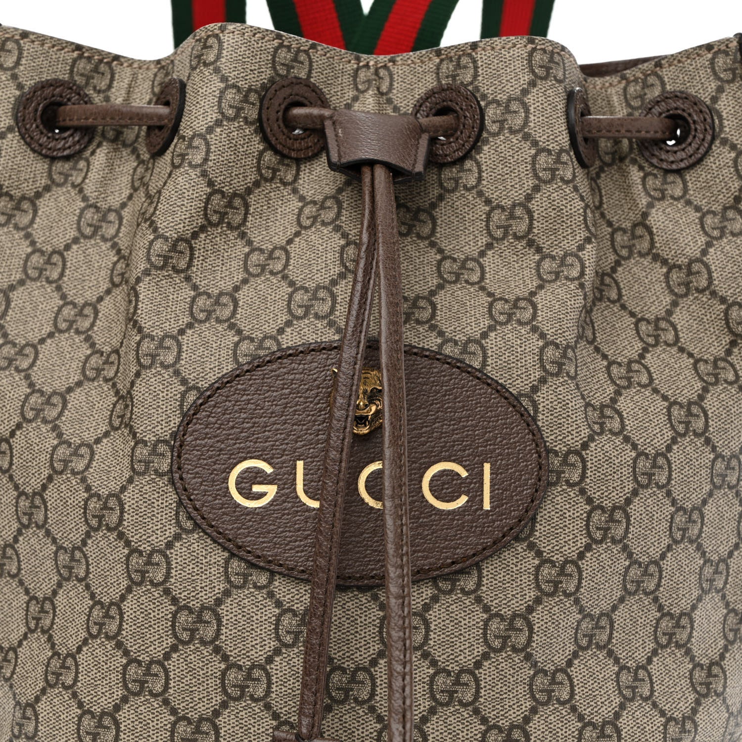 Gucci GG Supreme Monogram Neo Vintage Drawstring Bucket Backpack Beige New Acero Crop 8 of 11