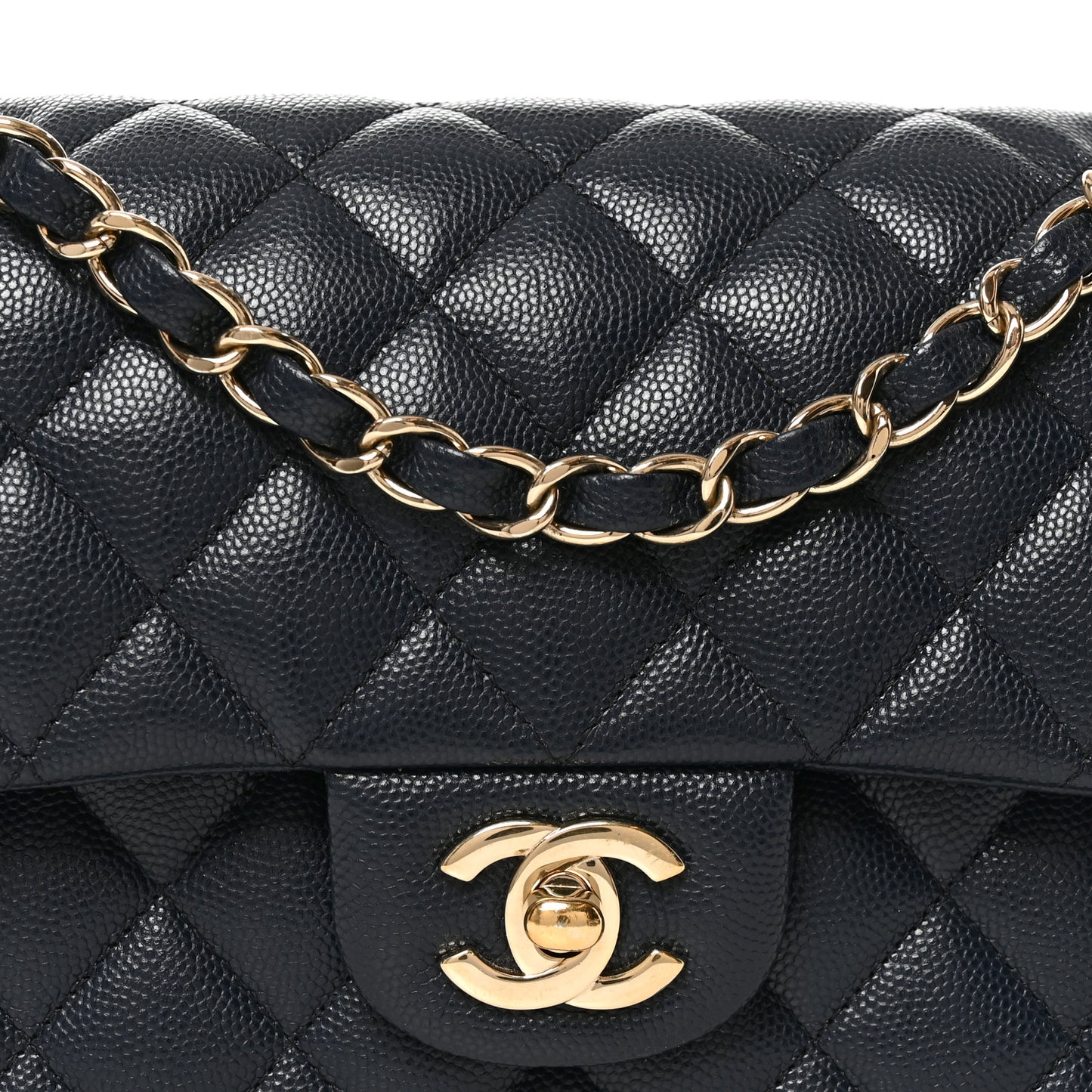 Caviar Quilted Small Double Flap Dark Navy