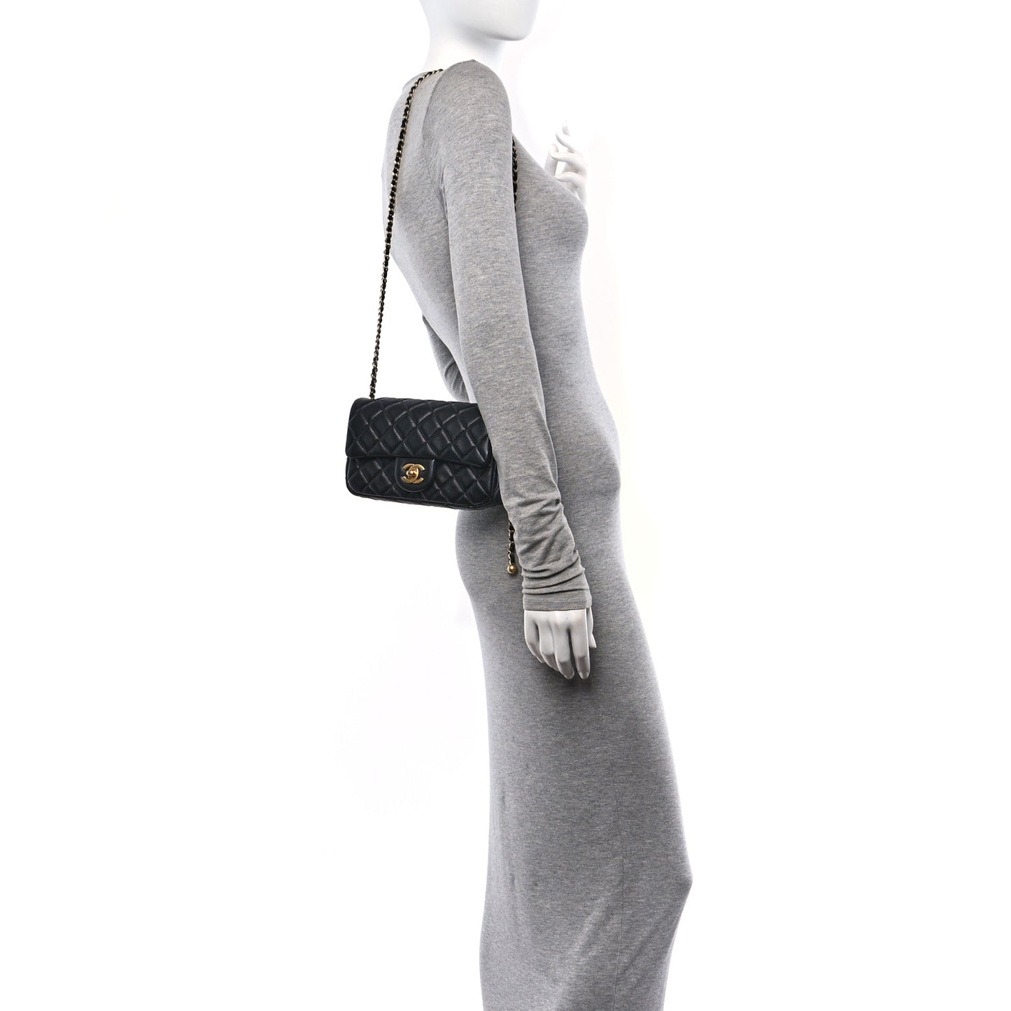 Lambskin Quilted Mini Rectangular Pearl Crush Flap Black