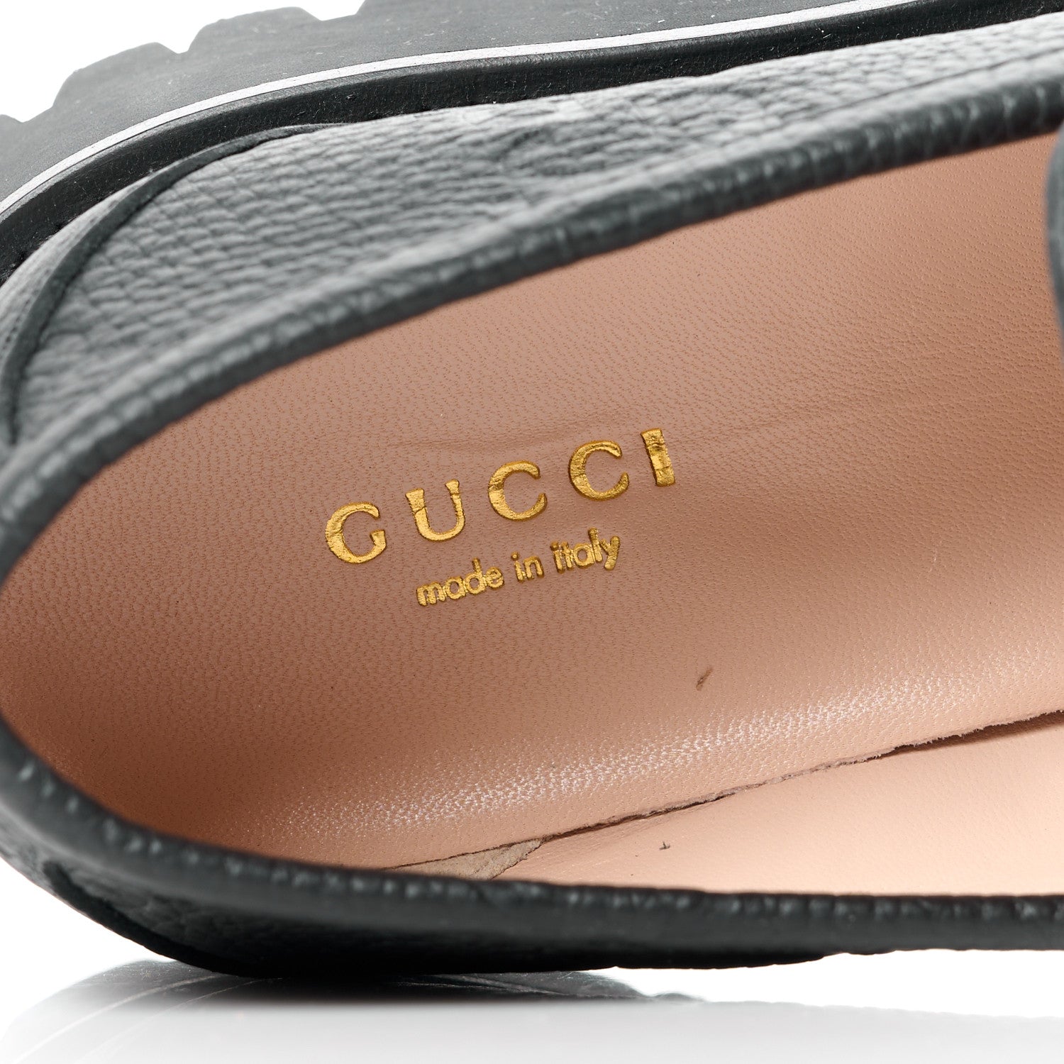 Gucci Piuma Calfskin Embossed Womens Platform Lug Sole Loafers 37.5 Black 7 of 10