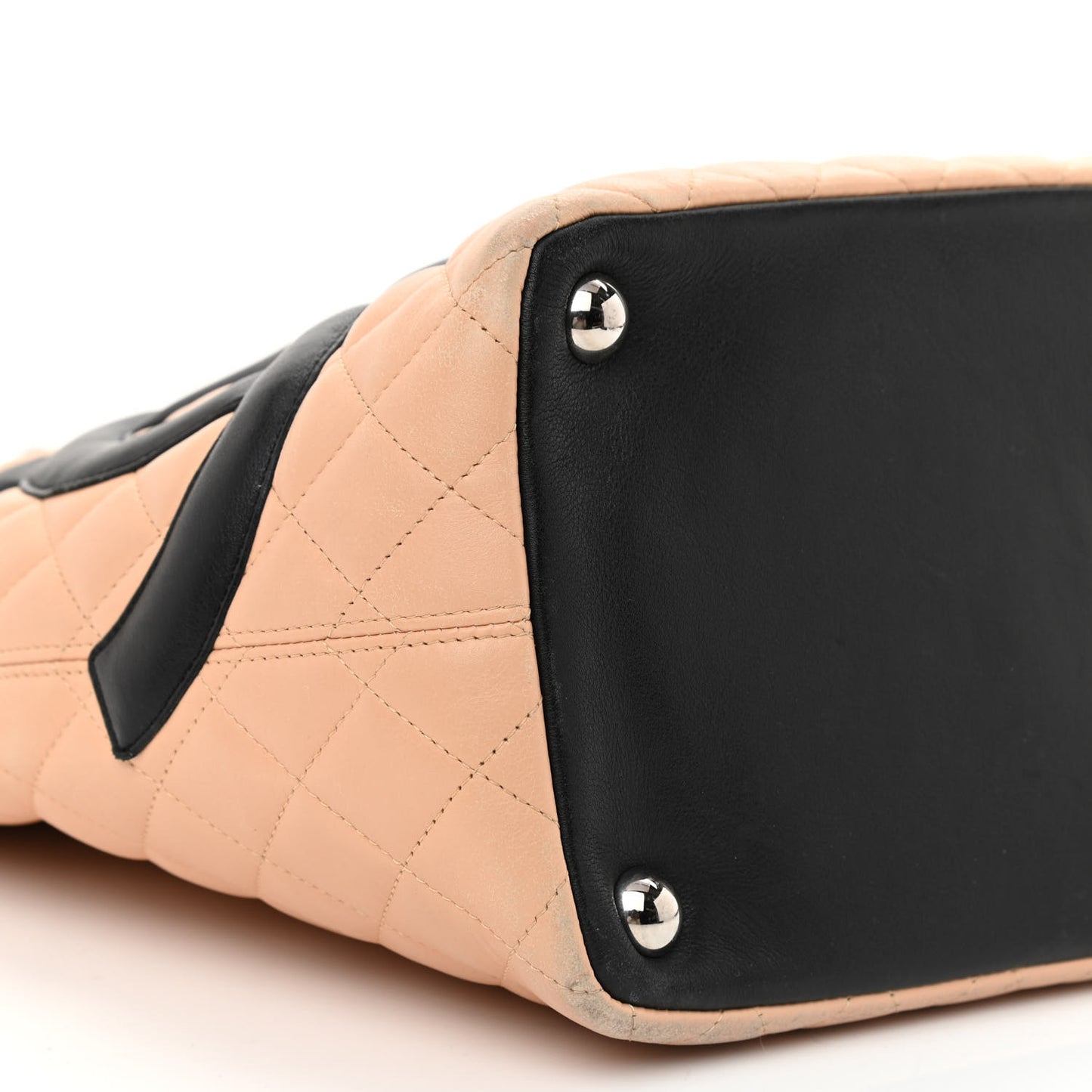 Calfskin Quilted Large Cambon Tote Beige Black