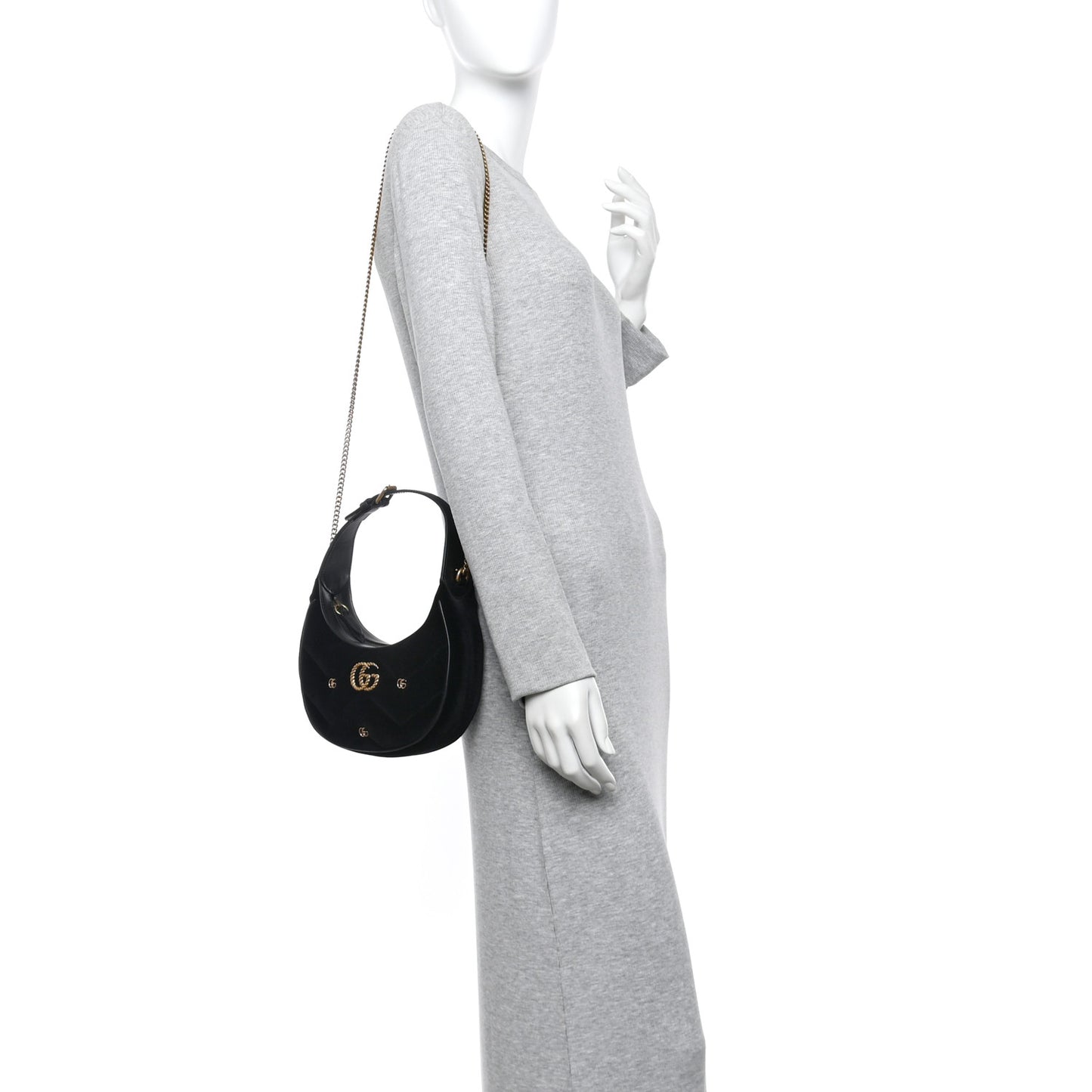 Velvet Matelasse Double G Studs Torchon GG Marmont Half Moon Hobo Black