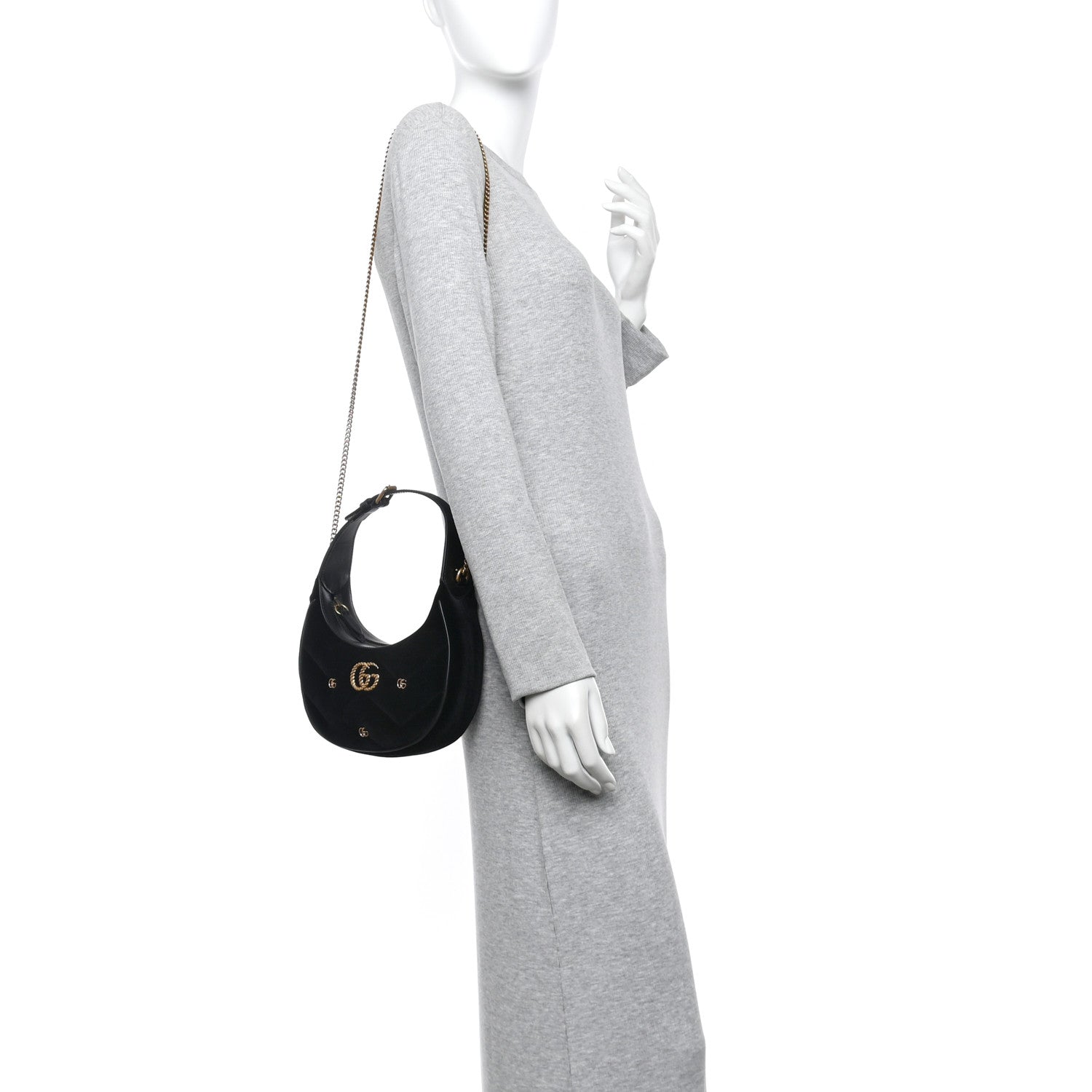 Gucci Velvet Matelasse Double G Studs Torchon GG Marmont Half Moon Hobo Black 2 of 10