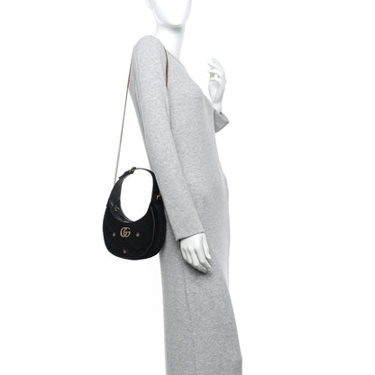 Gucci Velvet Matelasse Double G Studs Torchon GG Marmont Half Moon Hobo Black 2 of 10