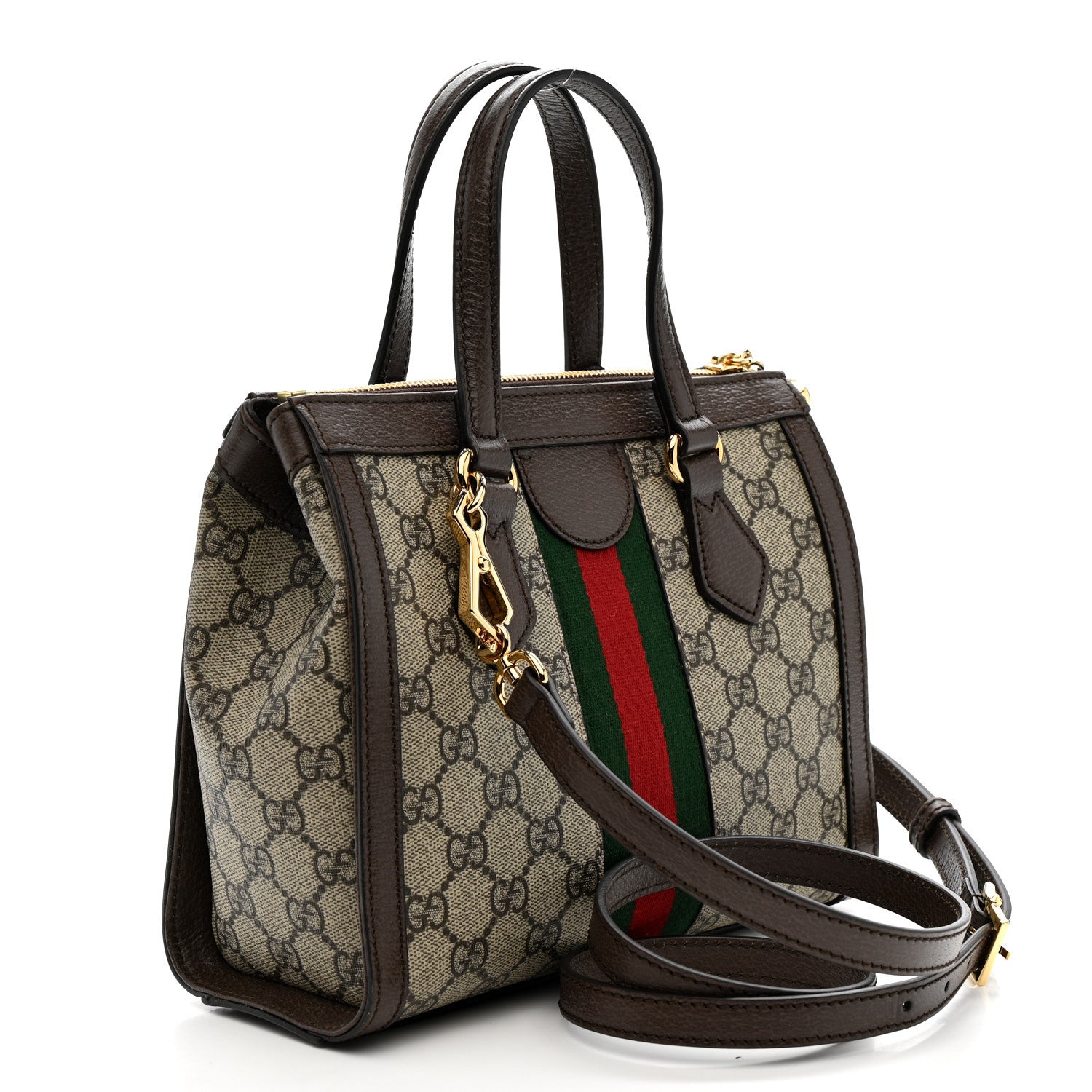 Gucci GG Supreme Monogram Textured Calfskin Web Small Ophidia Tote Bag Beige Ebony New Acero 3 of 13