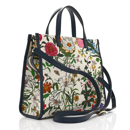 Gucci Canvas Medium Flora Tote White Multicolor Blue Agata 2 of 10