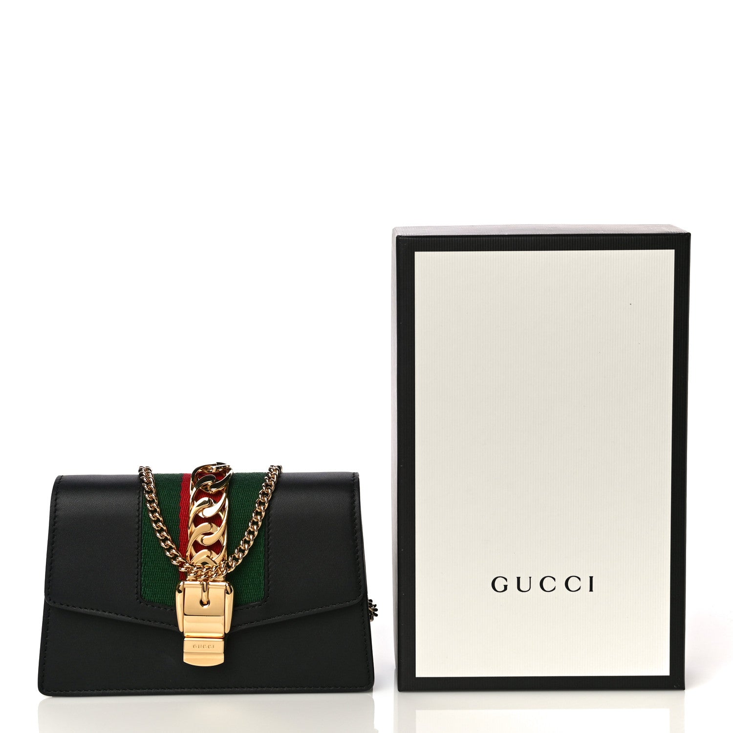 Gucci Calfskin Super Mini Sylvie Chain Shoulder Bag Black 14 of 14