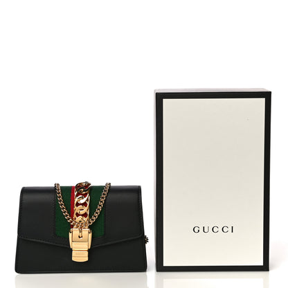 Gucci Calfskin Super Mini Sylvie Chain Shoulder Bag Black 14 of 14