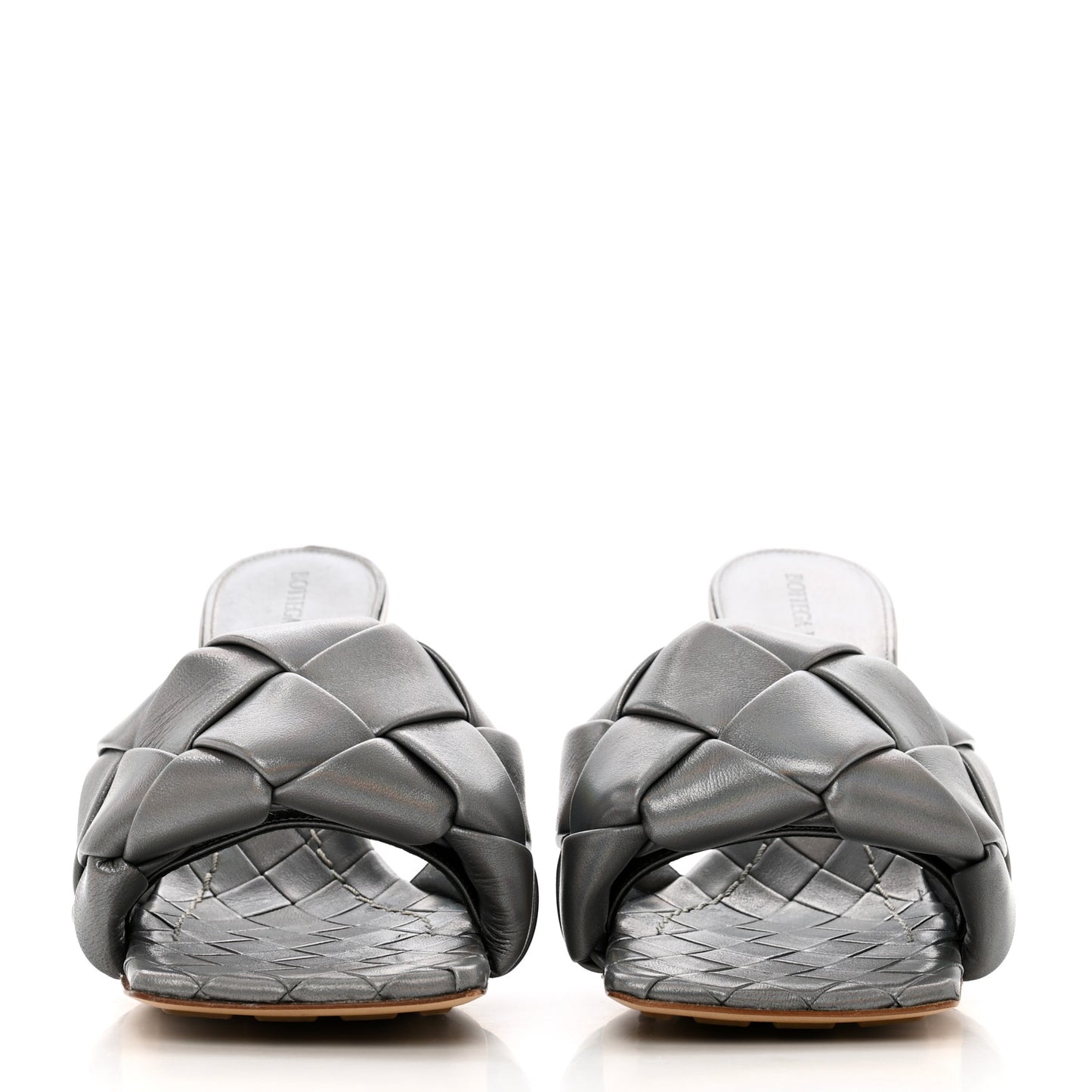 Laser Nappa Maxi Intrecciato Lido 90mm Mule Sandals 37 Oyster