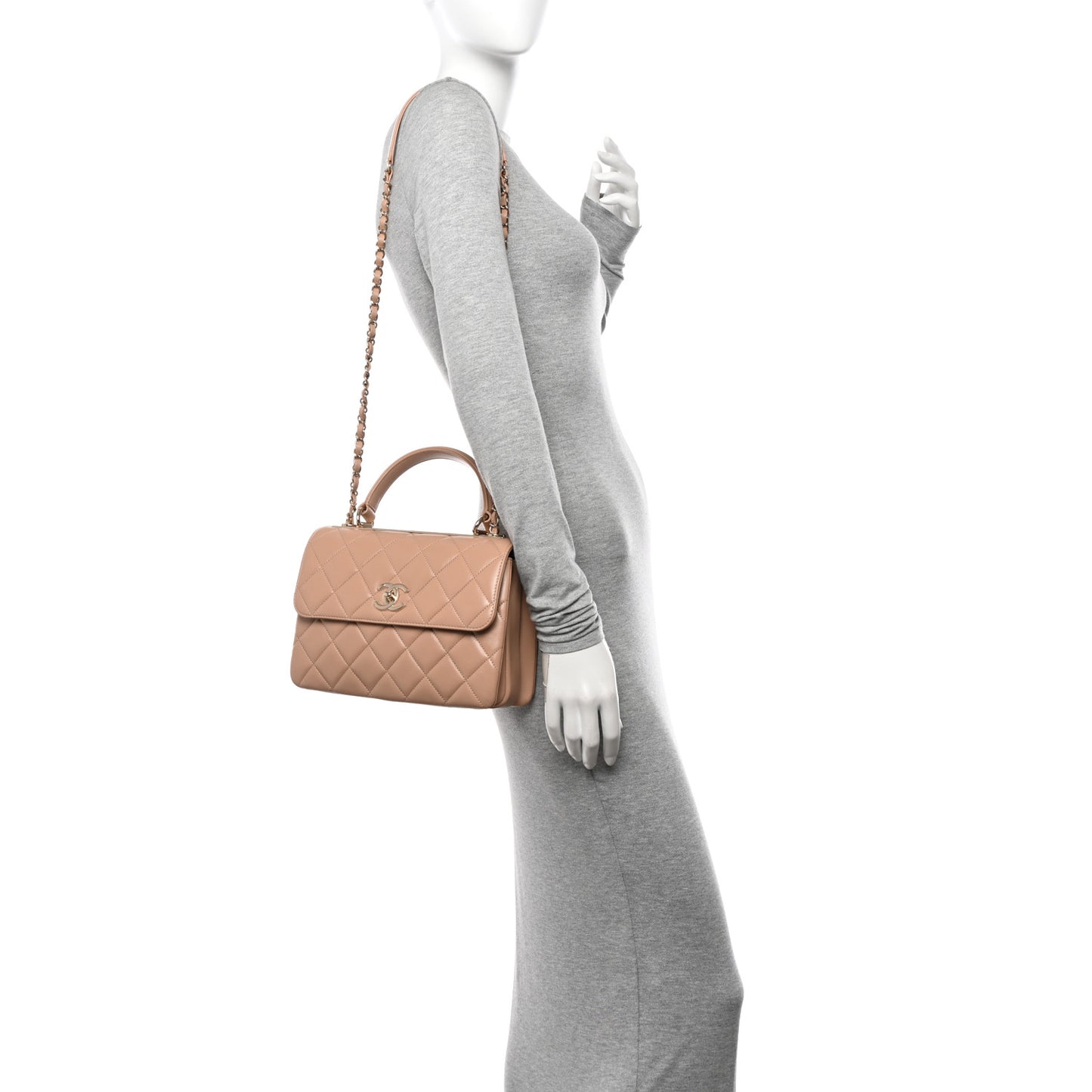 Lambskin Quilted Small Trendy CC Dual Handle Flap Bag Beige