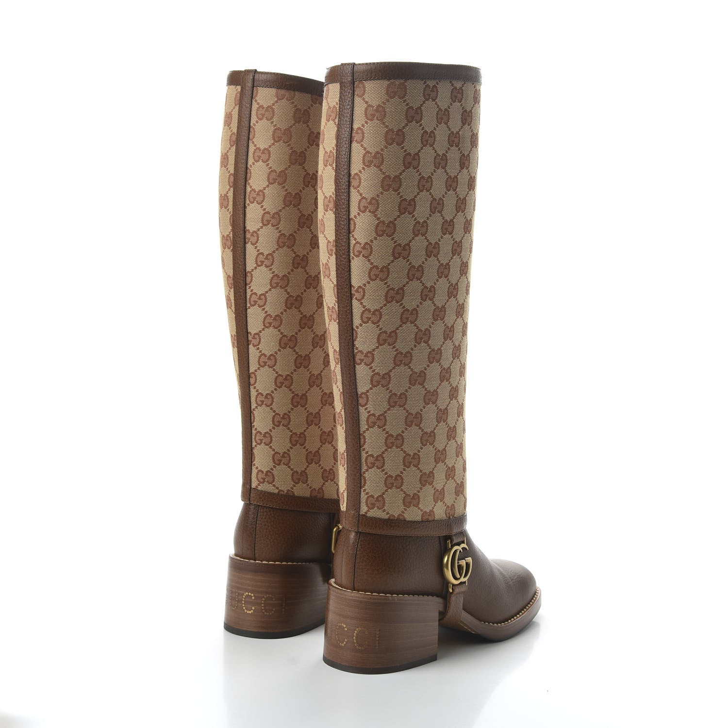 Gucci GG Monogram Calfskin Lola Tall Boots 38 Beige Ruggine Cuir 4 of 8
