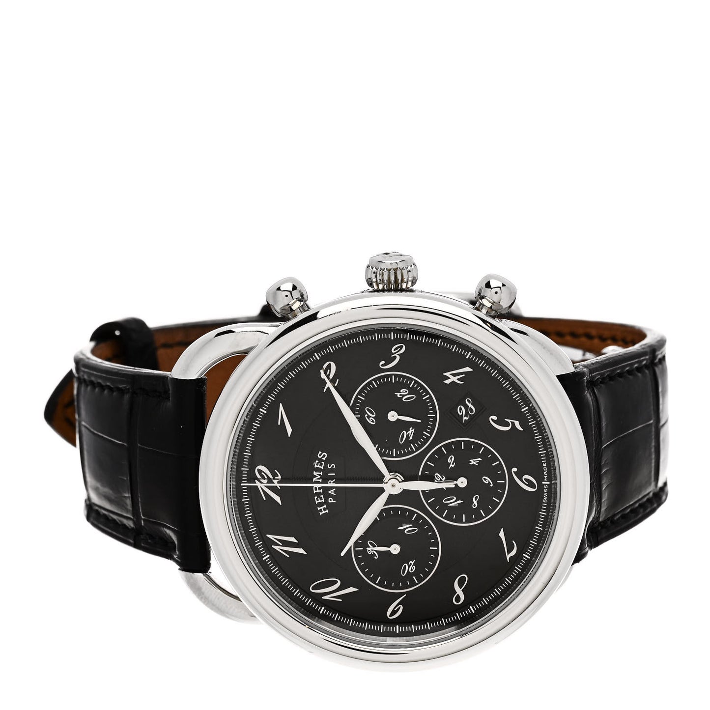 Stainless Steel Alligator 43mm Arceau Chronograph Automatic Watch Noir