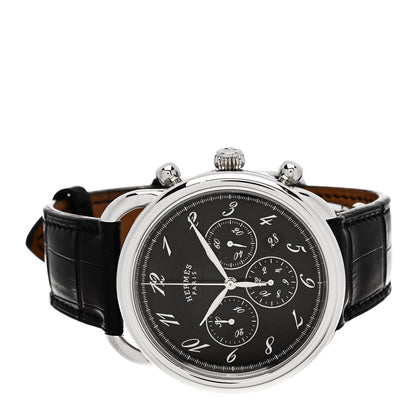 Hermes Stainless Steel Alligator 43mm Arceau Chronograph Automatic Watch Noir 2 of 5