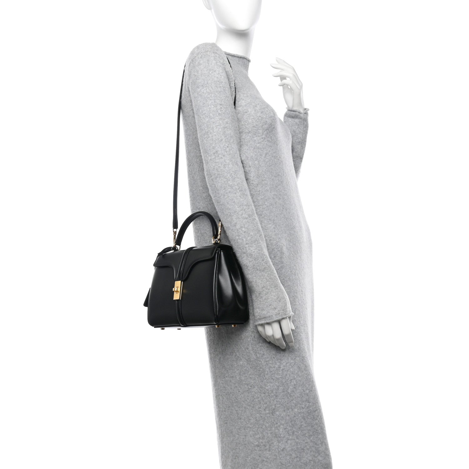 Celine Satinated Calfskin Small 16 Top Handle Bag Black 2 of 11