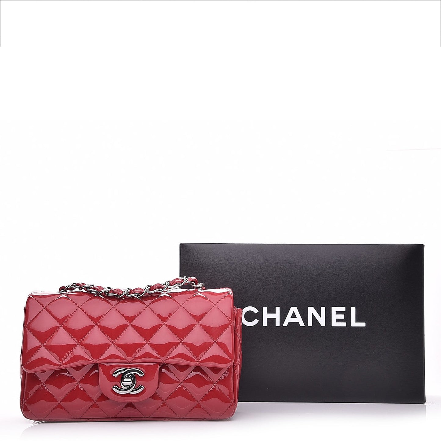Patent Calfskin Quilted Mini Rectangular Flap Red