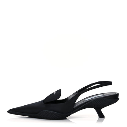 Prada Nylon Logo Pointed Toe 45mm Slingback Pumps 37 Black 1 of 8