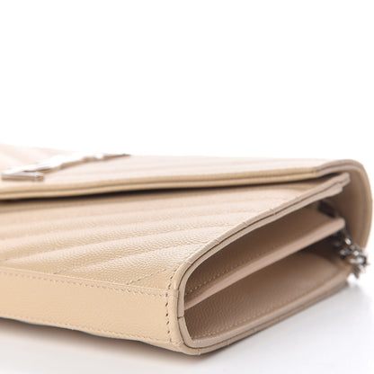 Saint Laurent Grain De Poudre Matelasse Chevron Monogram Chain Wallet Nude Powder 6 of 10
