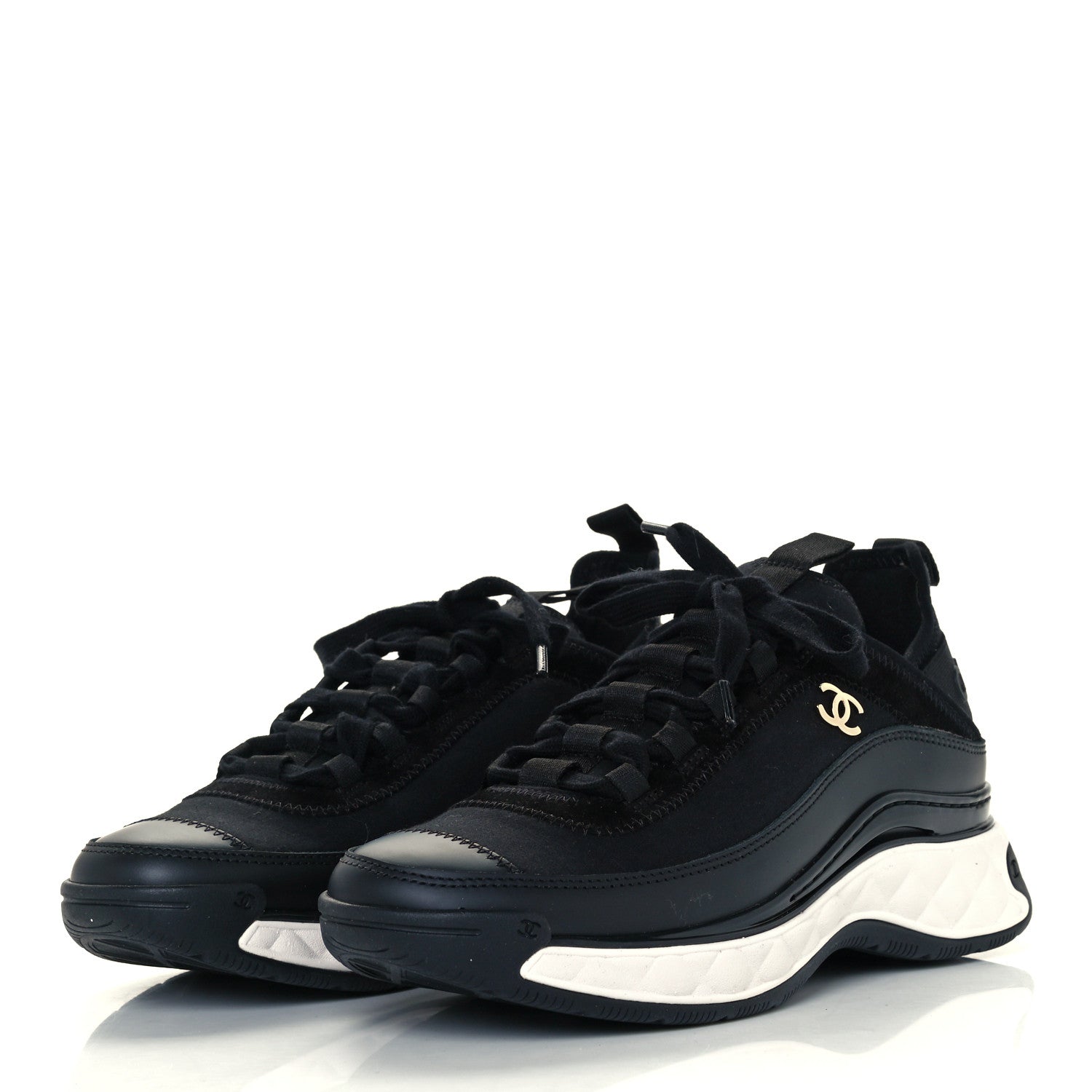 Chanel Velvet Calfskin Mixed Fibers CC Sneakers 37 Black 2 of 11