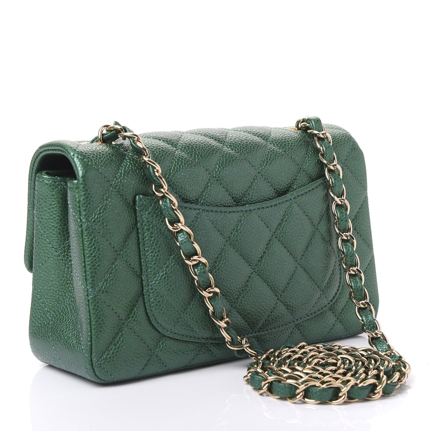 Metallic Caviar Quilted Mini Rectangular Flap Green