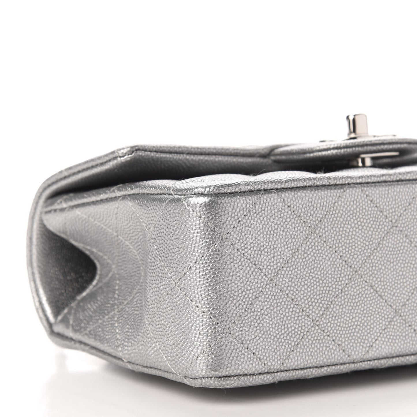 Metallic Caviar Quilted Mini Top Handle Rectangular Flap Silver