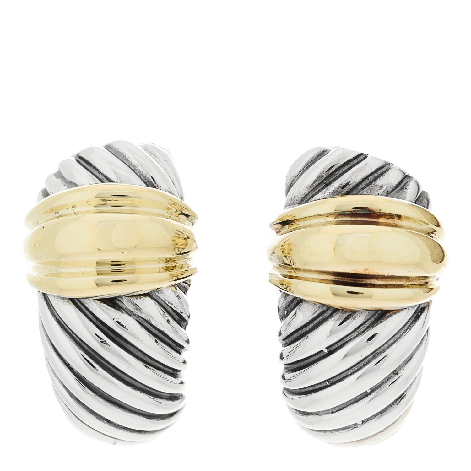 David Yurman Sterling Silver 14K Yellow Gold 26mm Thoroughbred Shrimp Earrings 1 of 4