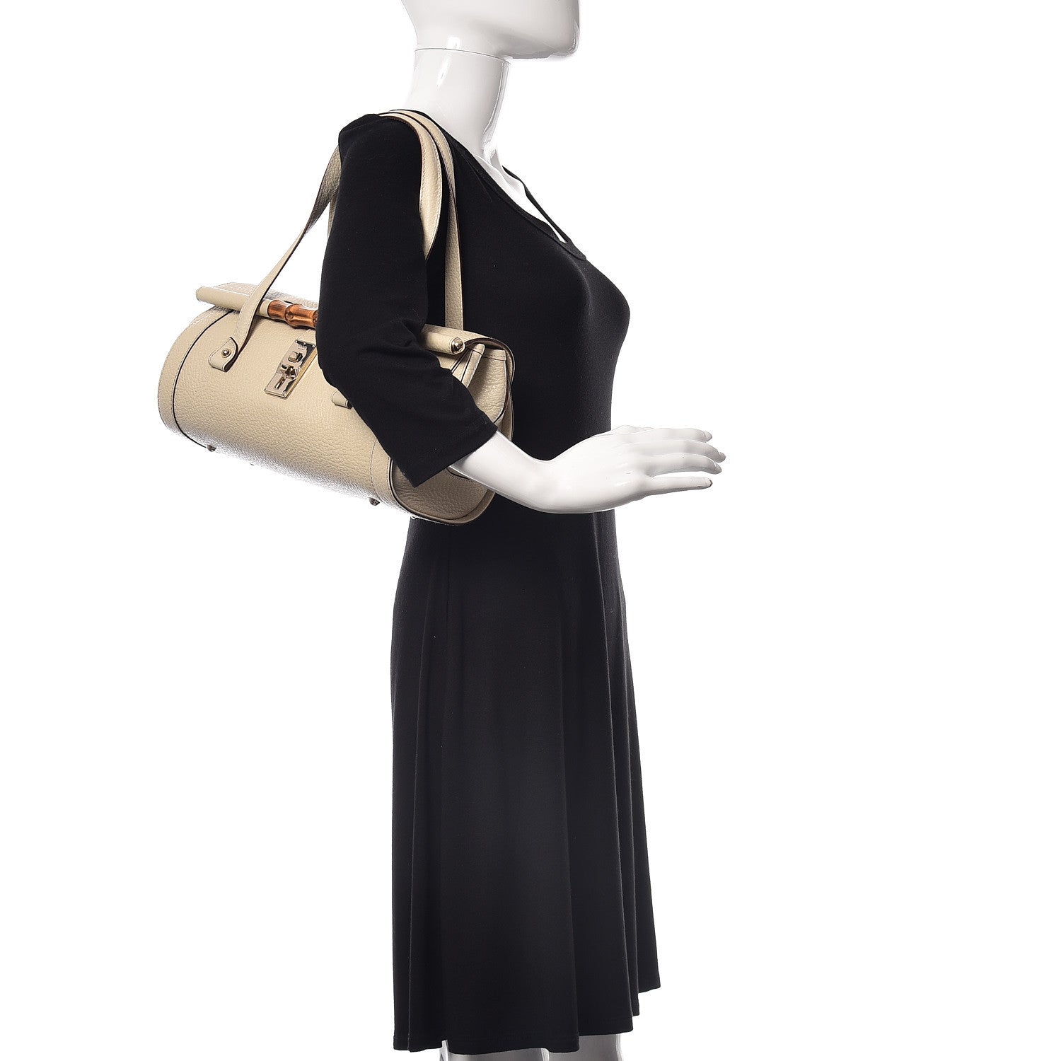 Gucci Calfskin Bamboo Bullet Satchel Ivory 2 of 9