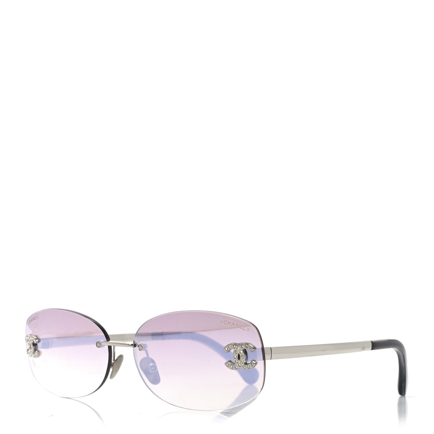 Metal Mirrored Crystal CC Oval Sunglasses 71559 Pink
