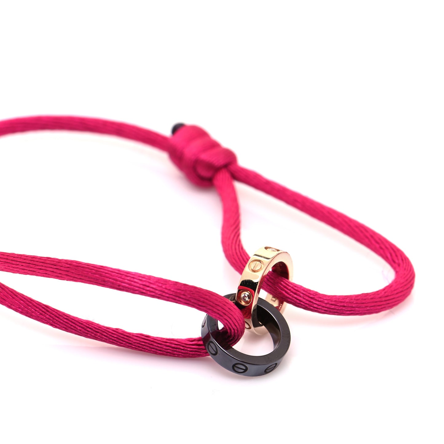 18K Pink Gold Ceramic 4 Diamond LOVE Cord Bracelet Hot Pink