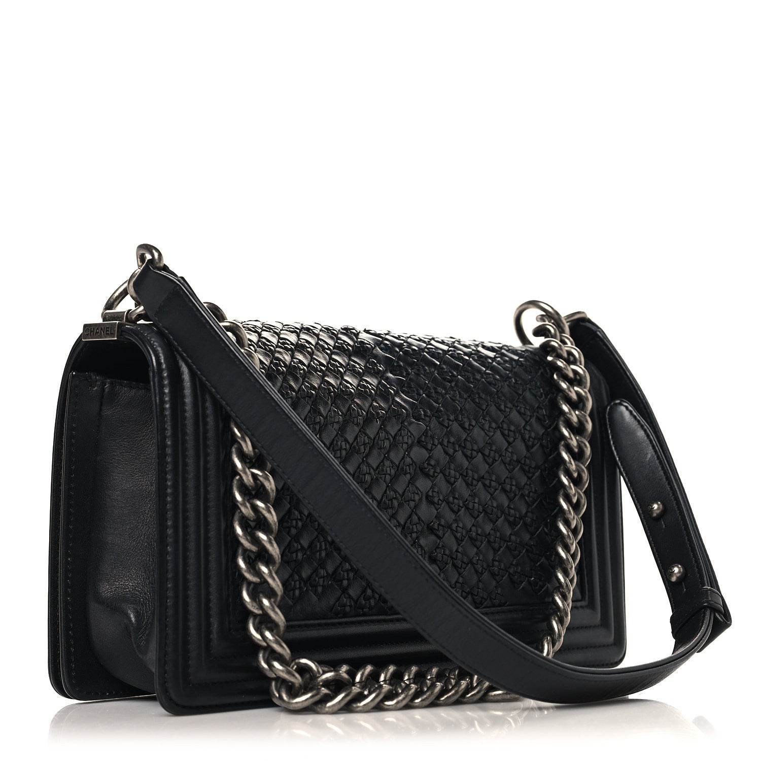 Chanel Lambskin Braided Woven Medium Boy Flap Black 3 of 10