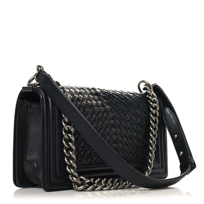 Chanel Lambskin Braided Woven Medium Boy Flap Black 3 of 10