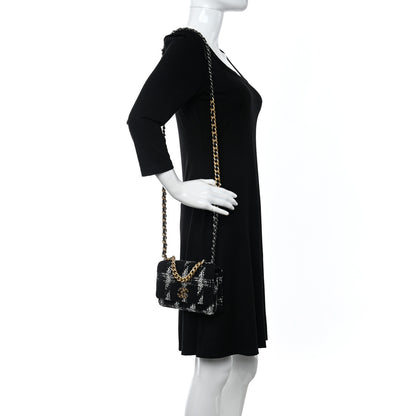 Chanel Tweed Quilted Chanel 19 Wallet On Chain WOC Black White 2 of 12