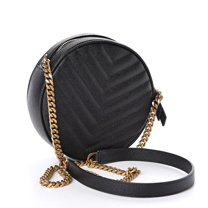 Saint Laurent Grain De Poudre Matelasse Chevron Quilted Round Vinyle Camera Bag Black 3 of 10