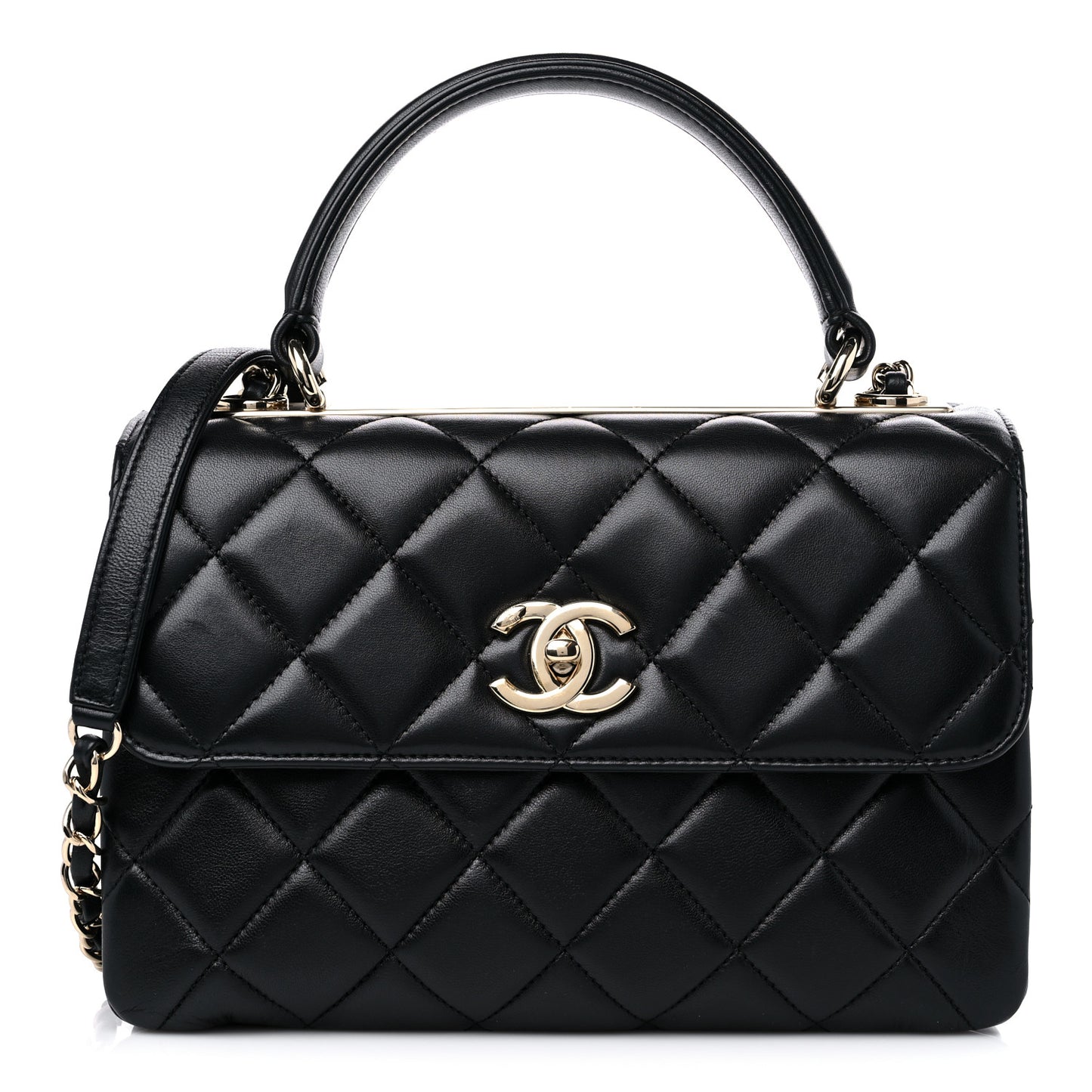 Lambskin Quilted Small Trendy CC Dual Handle Flap Bag Black