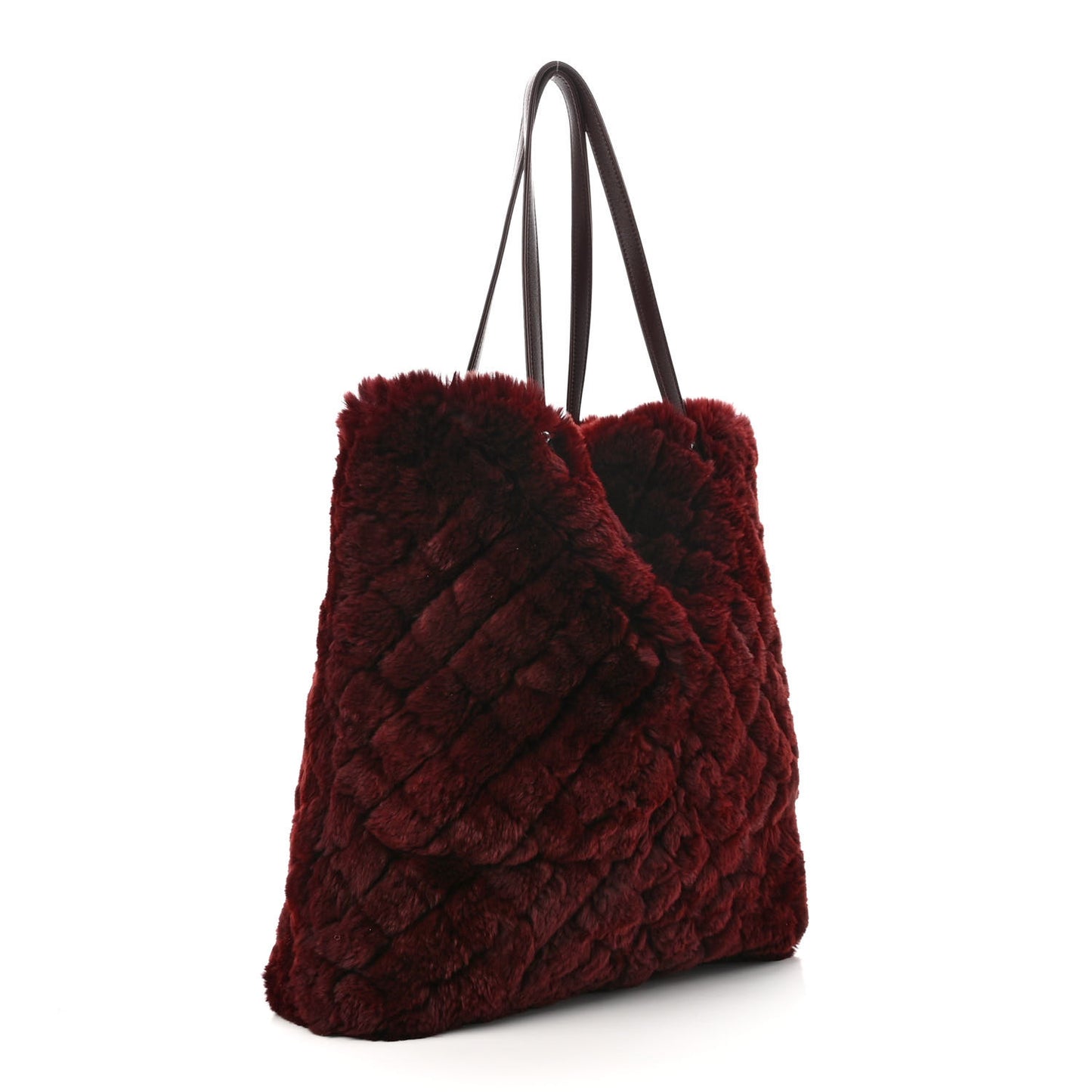 Rabbit Fur Quilted Pattern Shopping Tote Burgundy