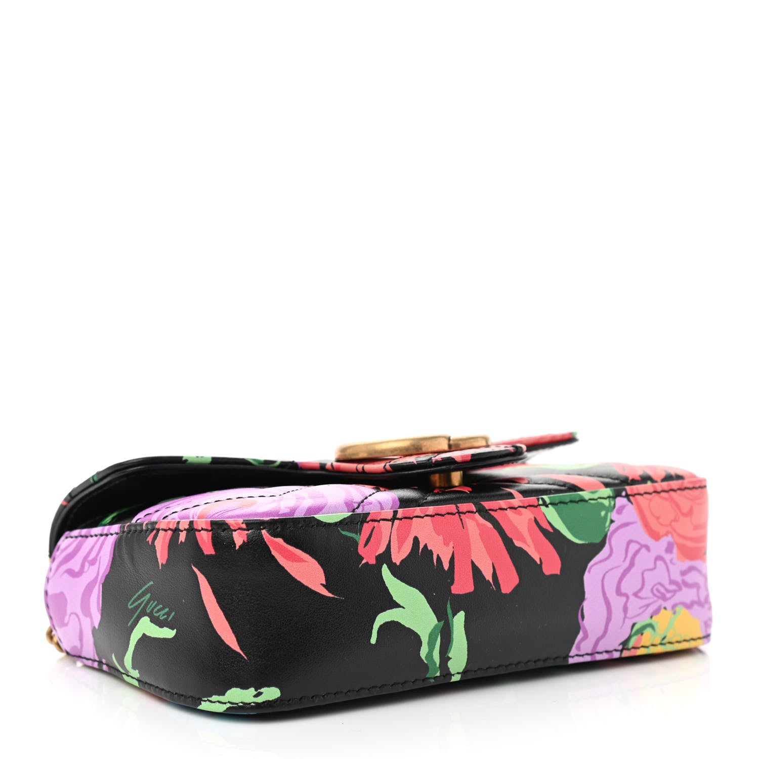 Gucci X KEN SCOTT Calfskin Matelasse Floral Print Super Mini GG Marmont Shoulder Bag Black 3 of 7