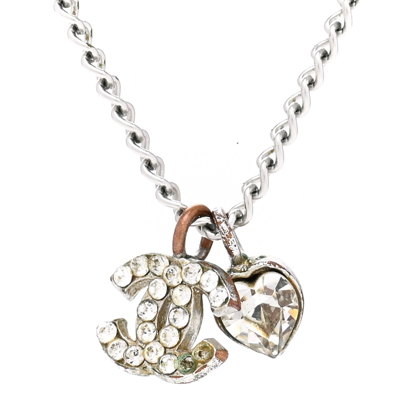 Crystal CC Heart Necklace Silver