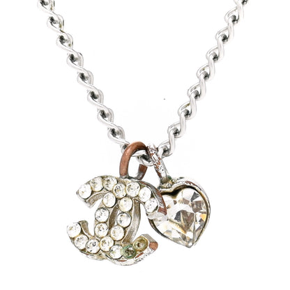 Chanel Crystal CC Heart Necklace Silver 4 of 7