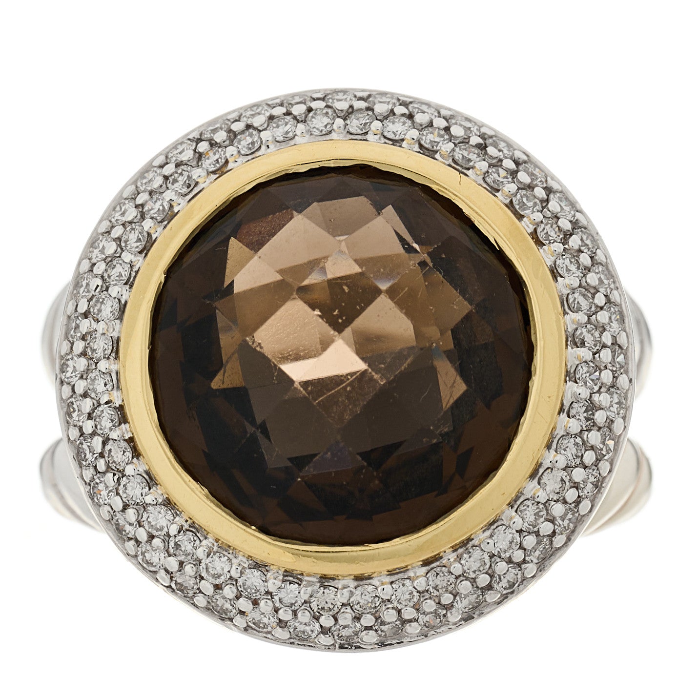 David Yurman Sterling Silver 18K Yellow Gold Smoky Quartz Cognac Diamond Round Cocktail Ring 52 6 1 of 6