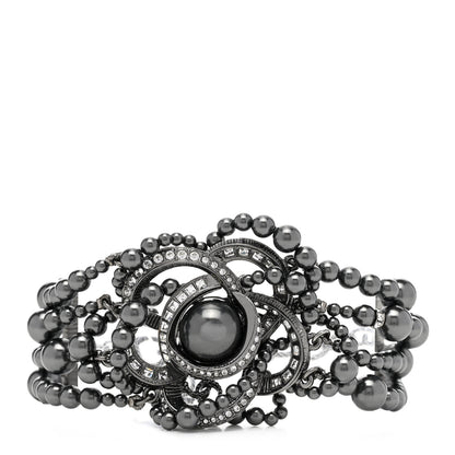 Chanel Ruthenium Crystal Bead Camellia Bracelet Pearly Grey 1 of 5