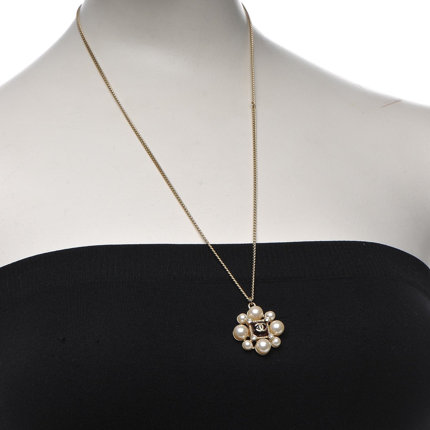 Gripoix Pearl Crystal CC Pendant Necklace Gold