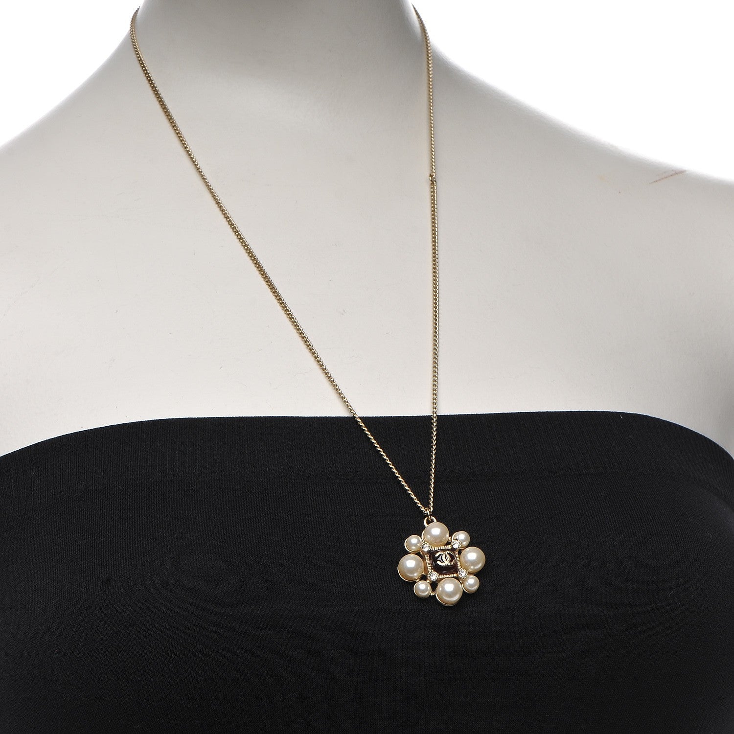 Chanel Gripoix Pearl Crystal CC Pendant Necklace Gold 2 of 6