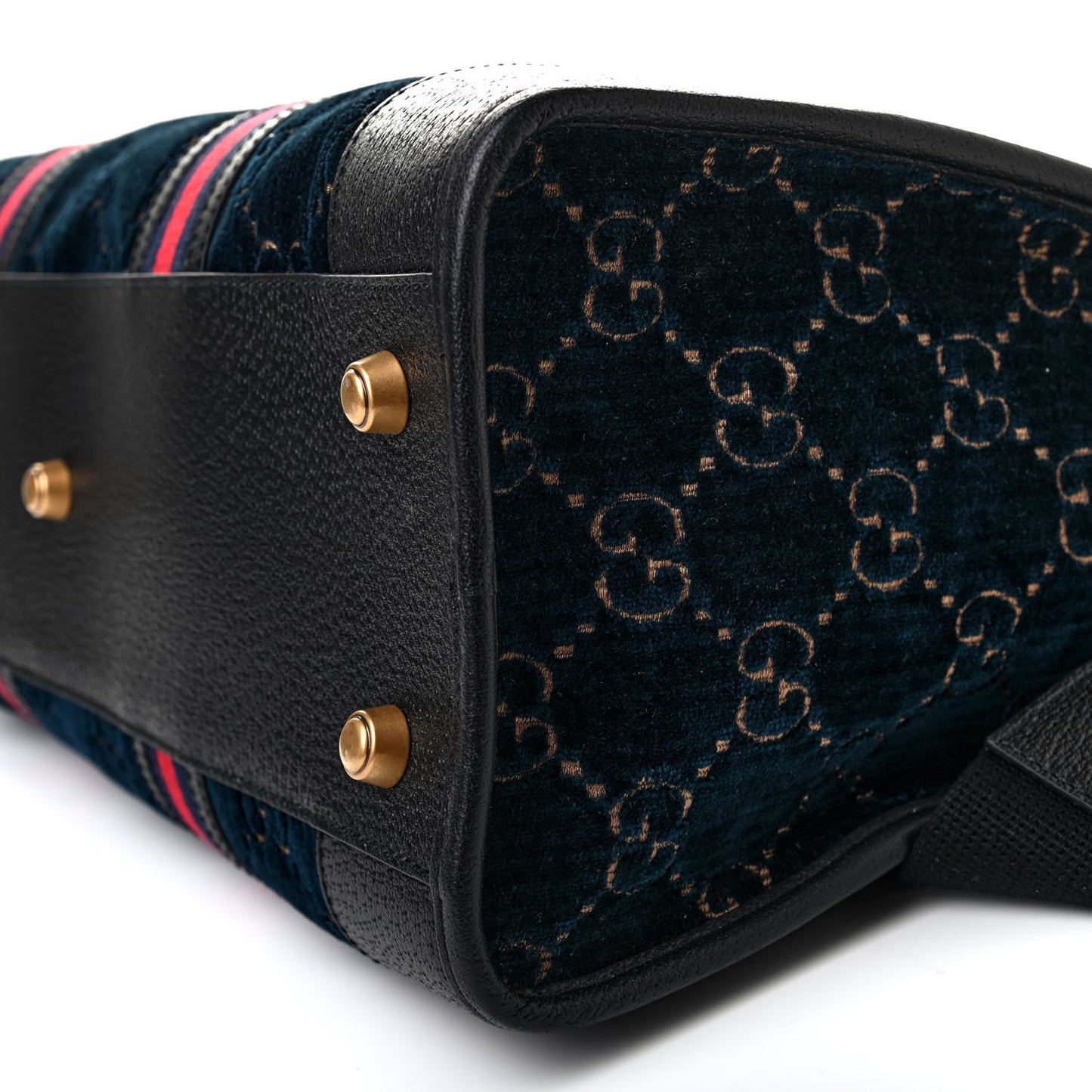 Velvet GG Monogram Textured Calfskin Web Medium Duffle Bag Blue Beige Black