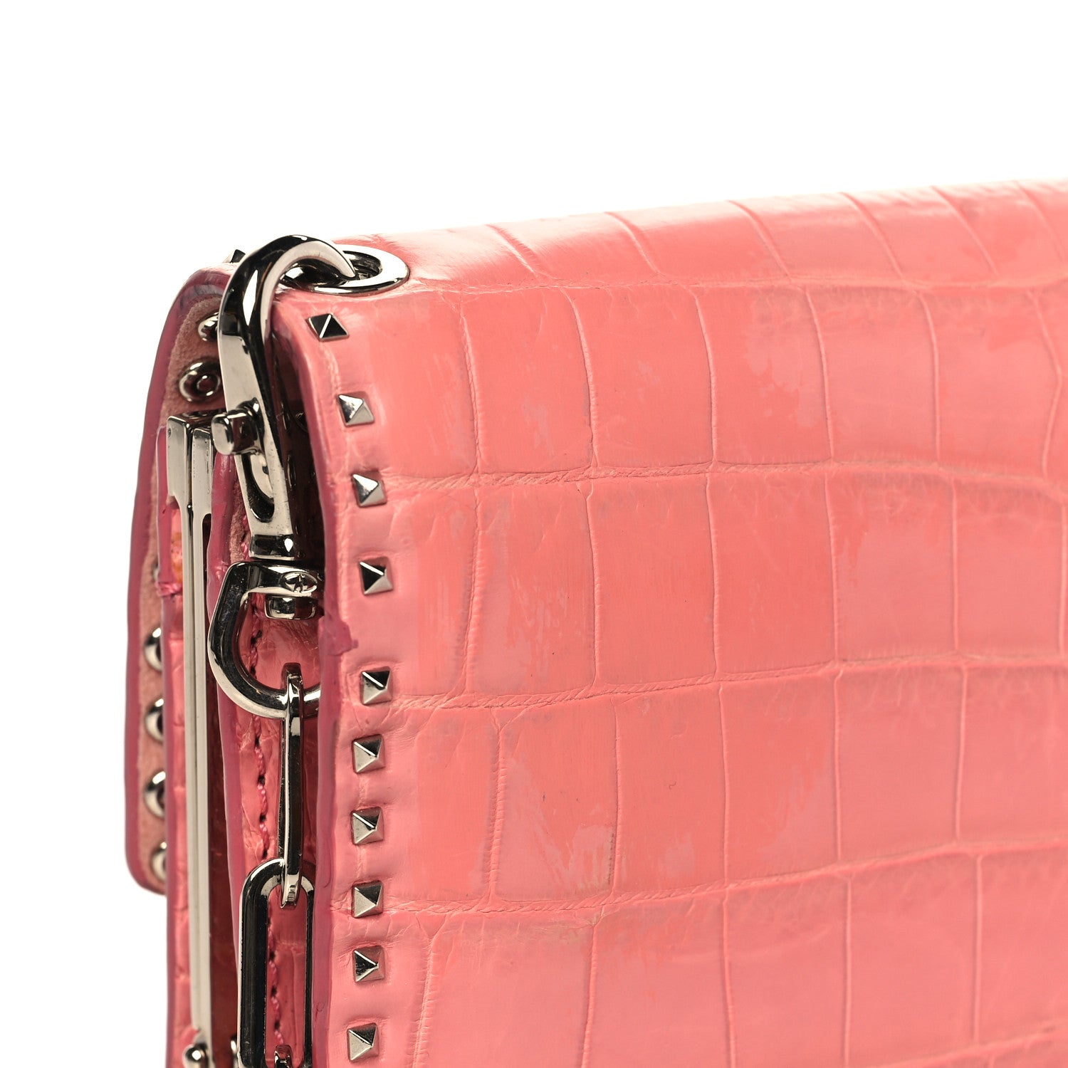 Valentino Garavani Calfskin Alligator Embossed Rockstud Wallet On Chain Paradise Rose 11 of 13