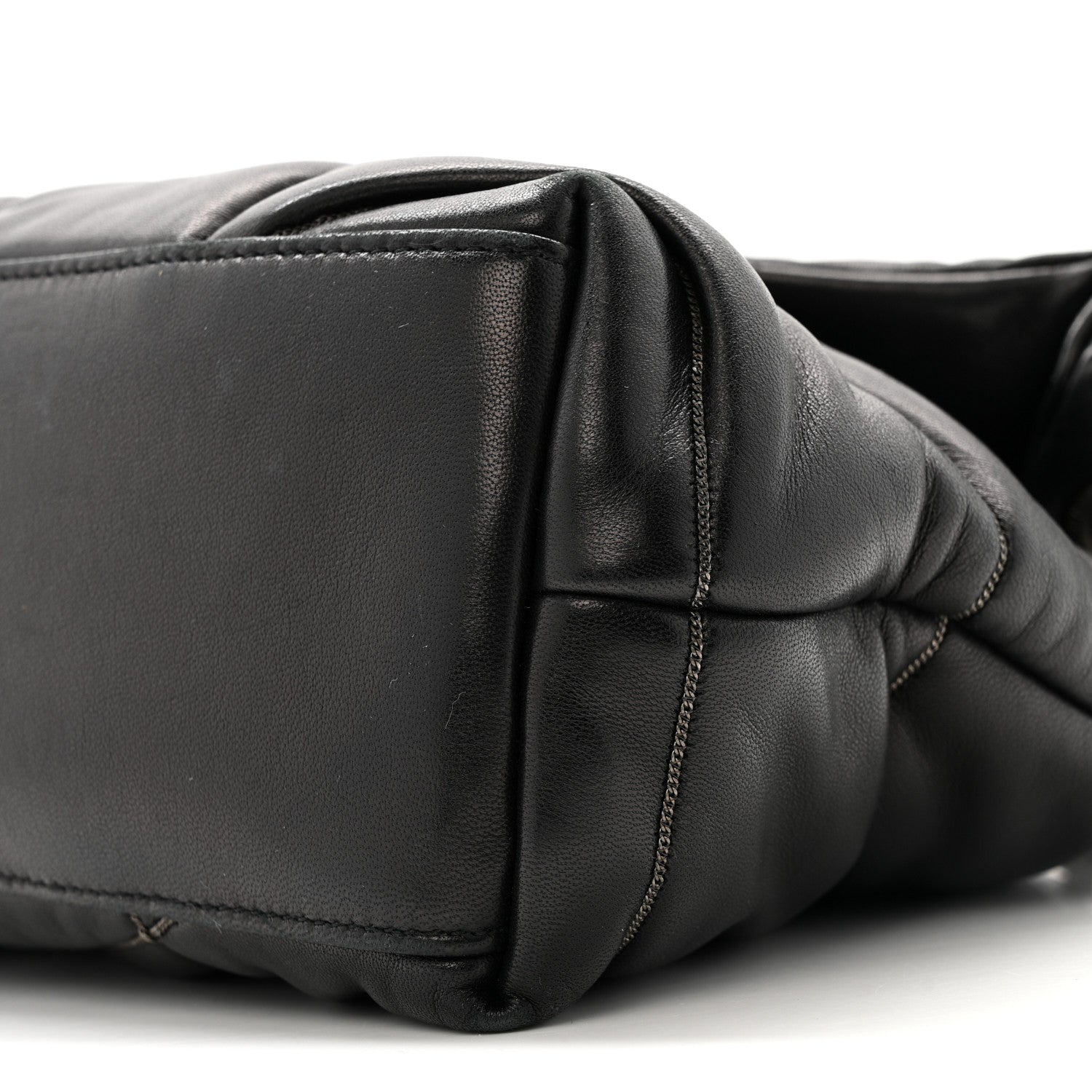 Saint Laurent Lambskin Quilted Metal Small Loulou Puffer Monogram Chain Satchel  Black 10 of 14